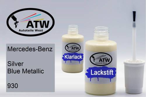 Mercedes-Benz, Silver Blue Metallic, 930: 20ml Lackstift + 20ml Klarlack - Set, von ATW Autoteile West.